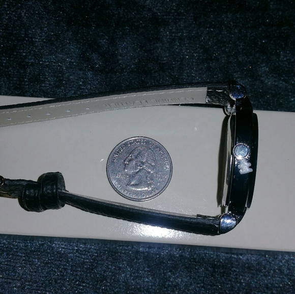 Circle Rose Gold Silver Black Leather Watch Band - Picture 3 of 8